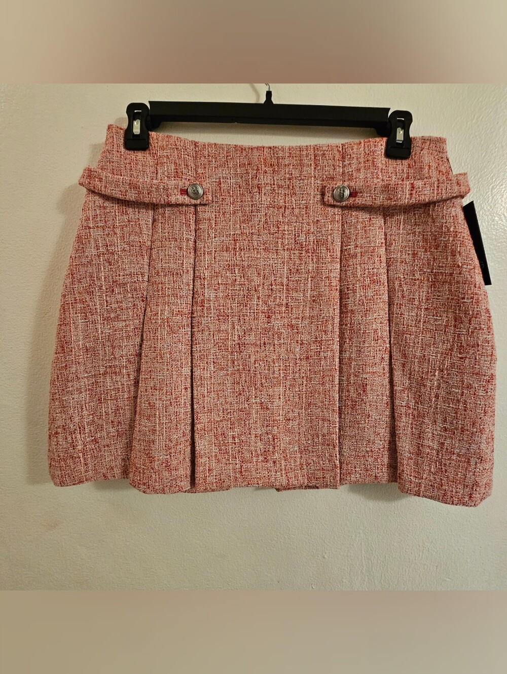 BCBG Red Multi Tweed Box Pleated Mini Skirt - NWT
